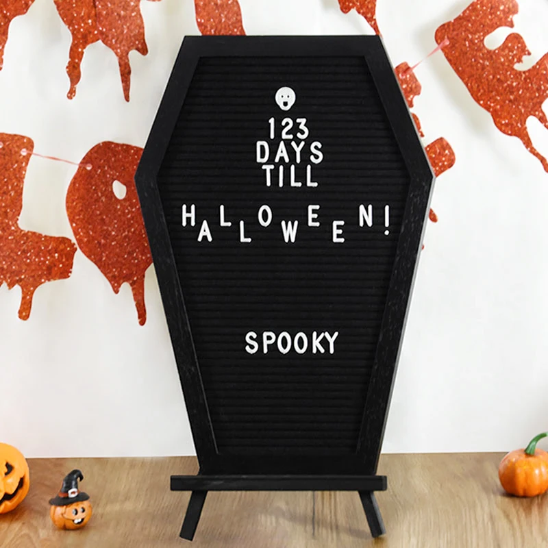 1set Black Wooden Coffin Letter Board Horror Gothic Spooky Message Board Halloween Party Decoration Letterboard Home Decoration