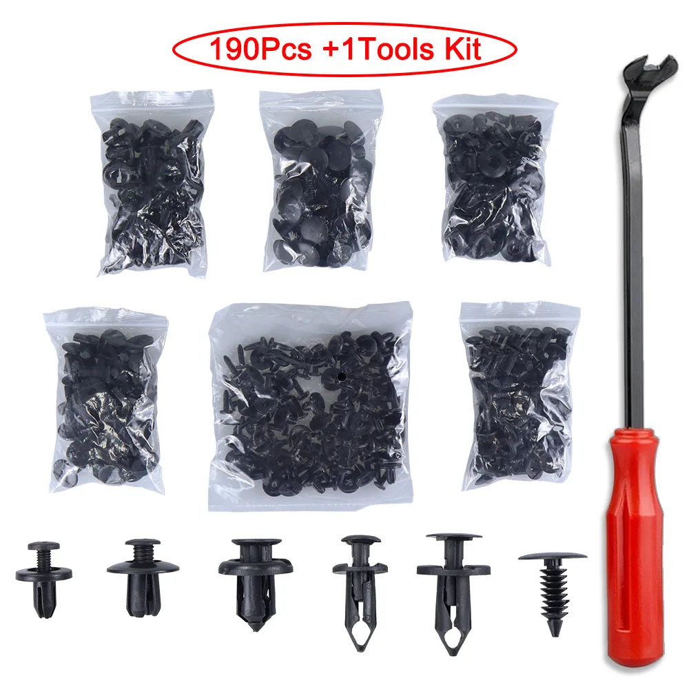 190pcs Car Retainer Clips 6 Sizes Fasteners Automotive Plastic Clips Kit Auto Trim Panel Clip Mixed Car Body Bumper Rivet