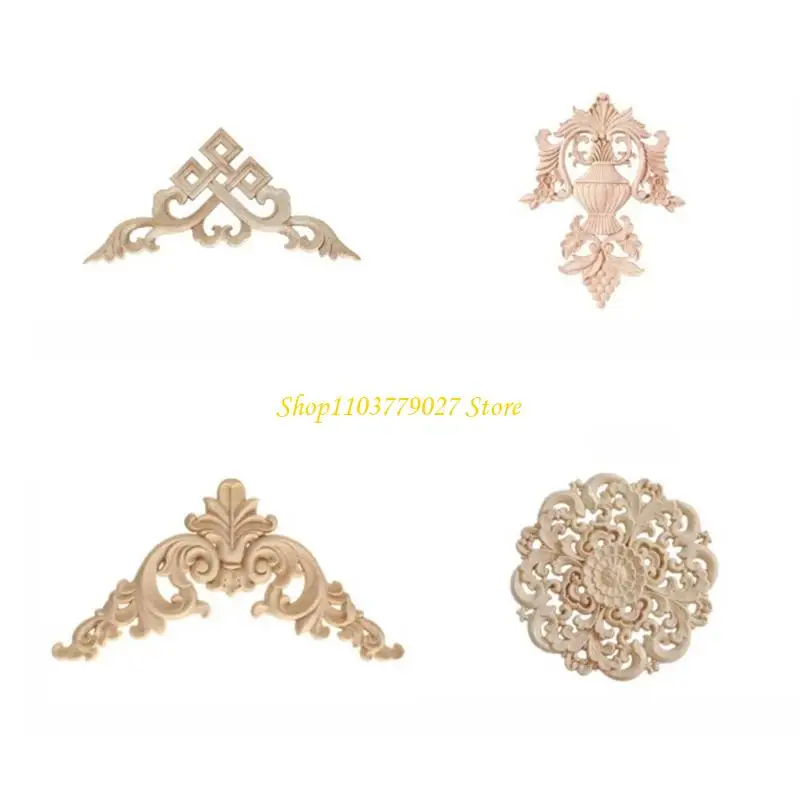 

C4DF Artistic Floral Carving Round Door Embellishment Easy Mounts European Inspired Applique For Interior Wall Decors