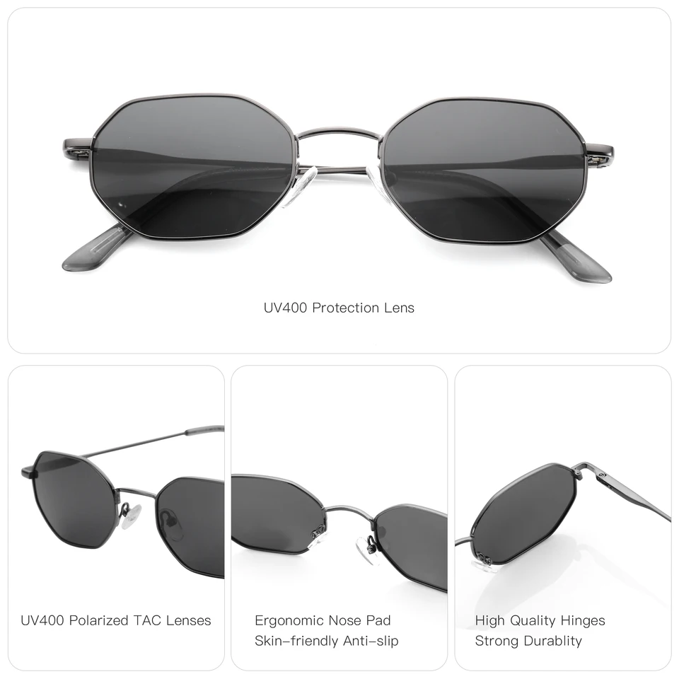 ?Black Lenses Rectangle Polygon Polarized Sunglasses Retro Classic Small Polygon Rectangle Frame Women main image 4