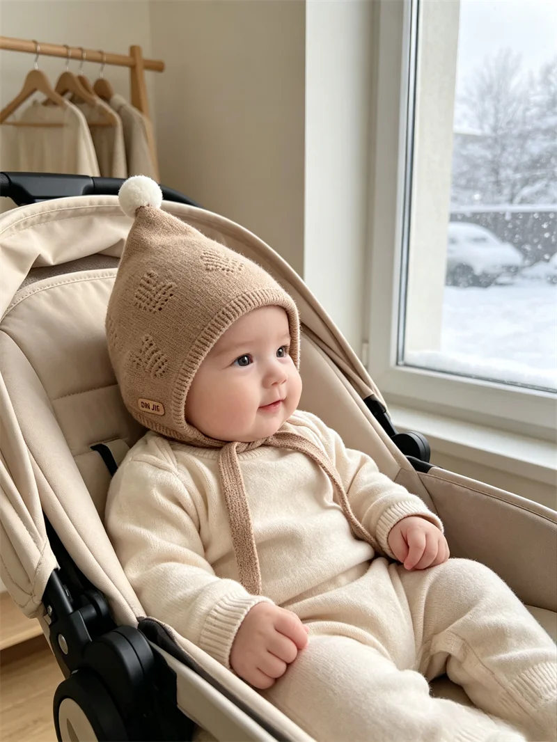 Kleinkind Gestrickte Kappe 46-48 cm Nette Pompom Ball Baby Ohr Schutz Hut Winter Warme Infant Woolen Häkeln motorhaube Kinder Mützen – Detail 19