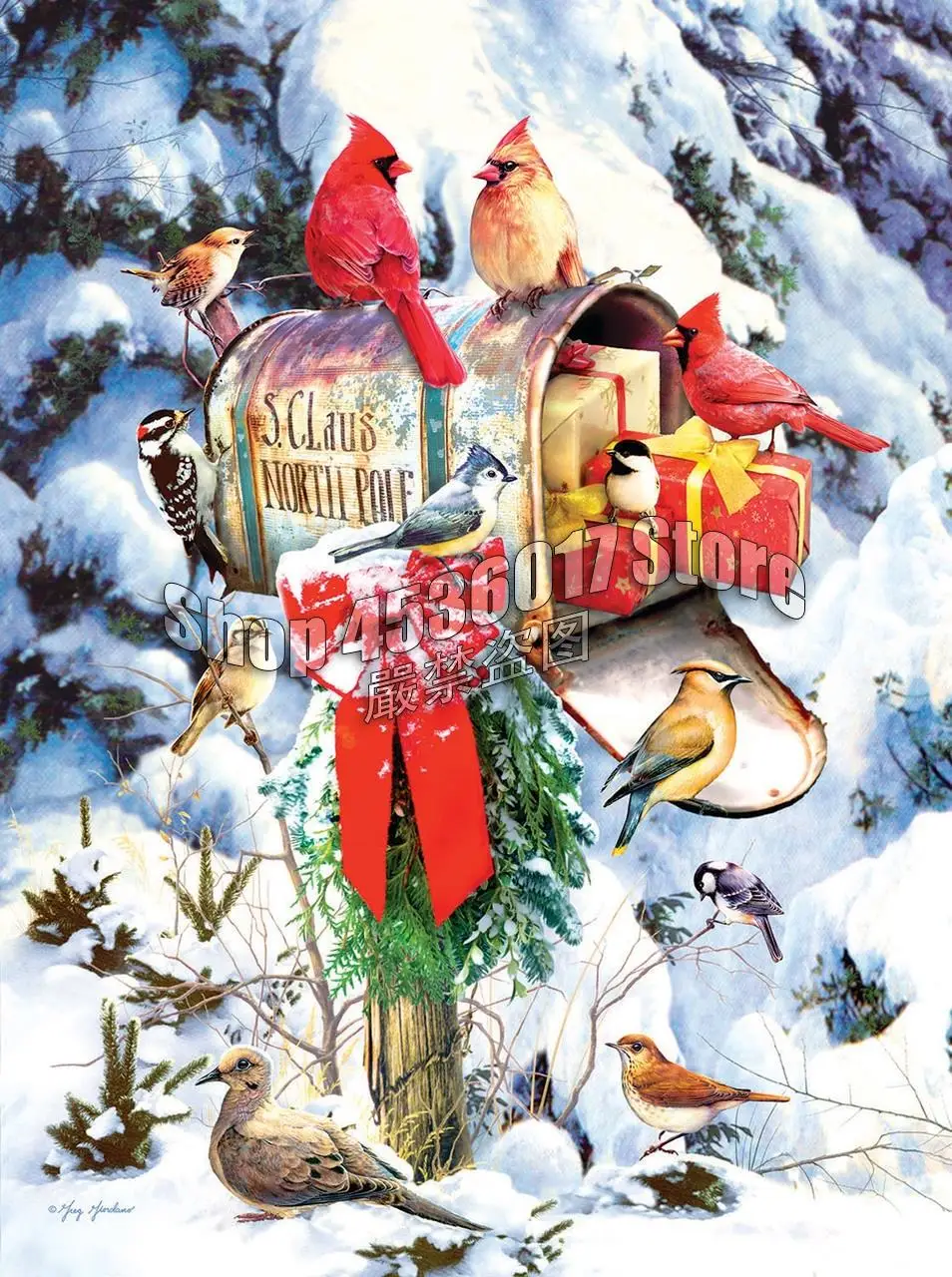 5D Diy Diamond Painting Cross Stitch Santa's Mailbox Birds Winter Christmas canvas Embroidery Mosaic Needlework Home Decoration