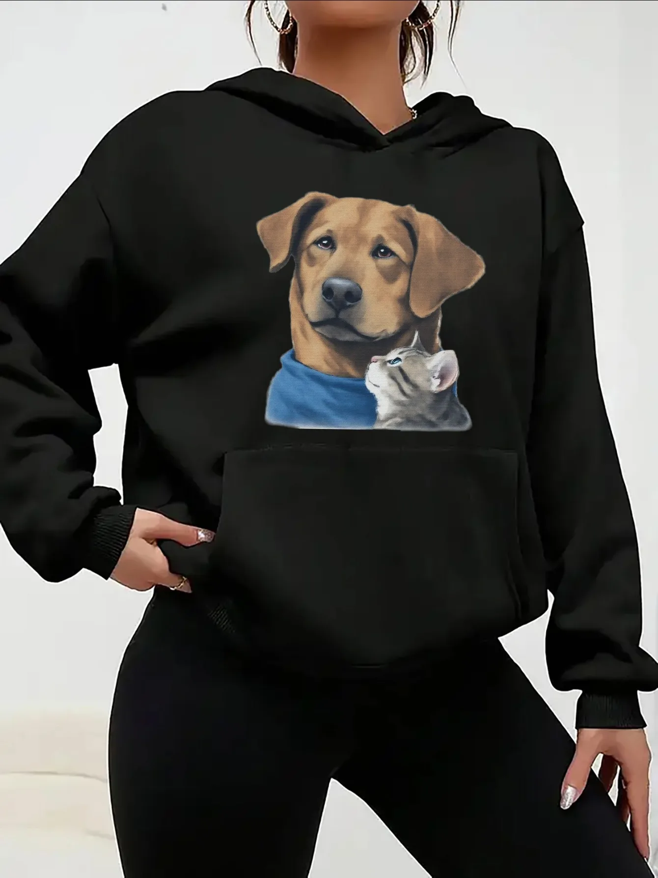 

Cat and Dog Graphic Printing Autumn and Winter Pure Cotton Men's and Women's Hoodies Casual Outdoor Street Sports Training Brand
