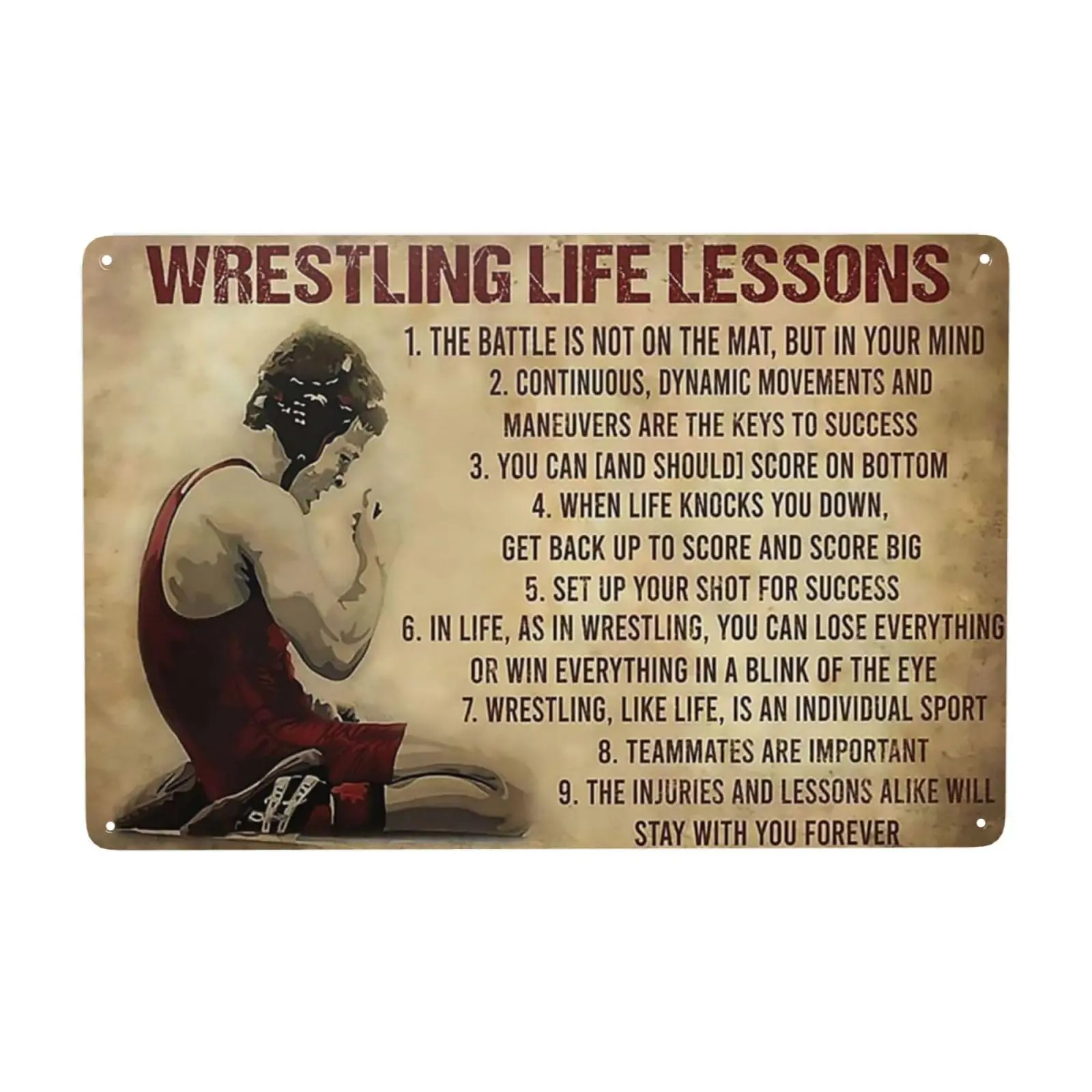 Metal Tin Sign 8X12 Inch - Vintage Wrestling Life Lessons Poster Aluminum Tin Signs for Home Kitchen Coffee Farm Wall Art De 1pc