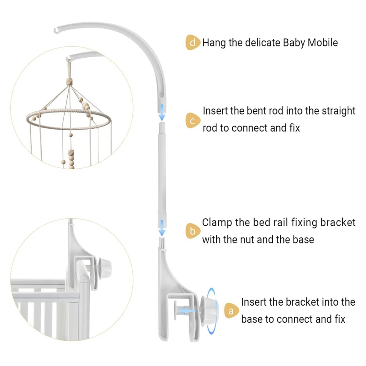 KSOL Baby Crib Mobile Holder, Adjustable Bed Bell Holder with Double Hole, Easy to Install, Safe and