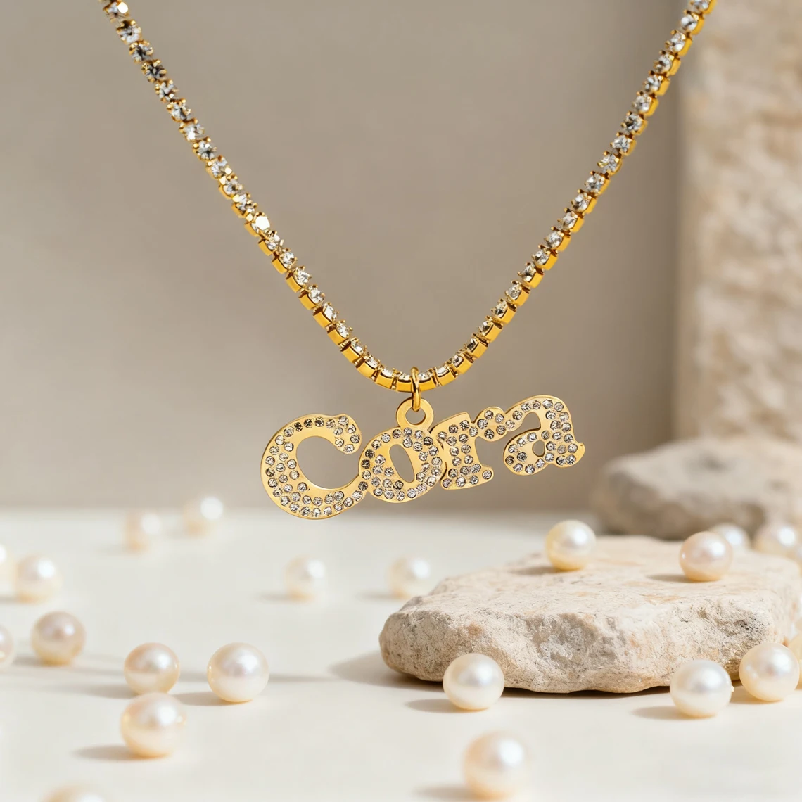 

Personalized Custom Shiny Zircon Name Necklace for Women Men Stainless Steel Bling Nameplate Stone Chain Christmas Jewelry Gift