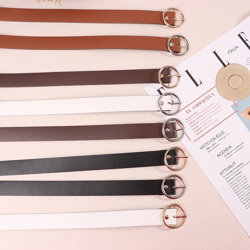 1Pc 100CM Leather Belt Fashion Waist Belts Metal Circle Buckle Waistband Pants Decorative Belt Women Clothing Accesories