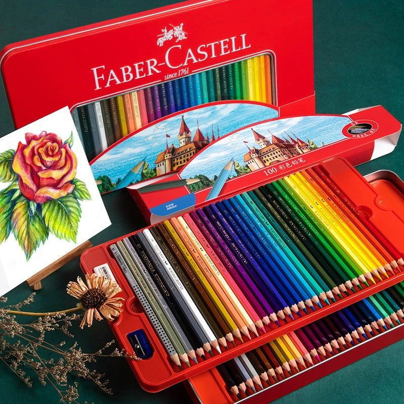 Faber Castell-Juego de lápices de colores Solubles en agua, 12/100 colores, lápiz de color aceitoso, bolígrafo para pintar, boceto, dibujo, arte, caja de hierro