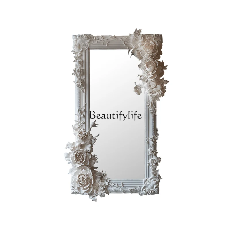 

French retro carved half-length mirror villa living room entry floor-to-ceiling mirror bedroom wall-mounted full-length mirror