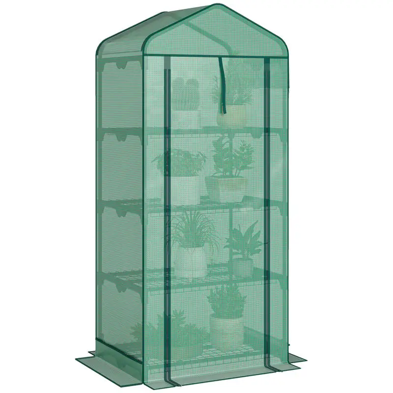 

Outsunny Mini Greenhouse with Screen Roof, 4 Tier Portable Small Greenhouse with High Strength PE Cover, Green