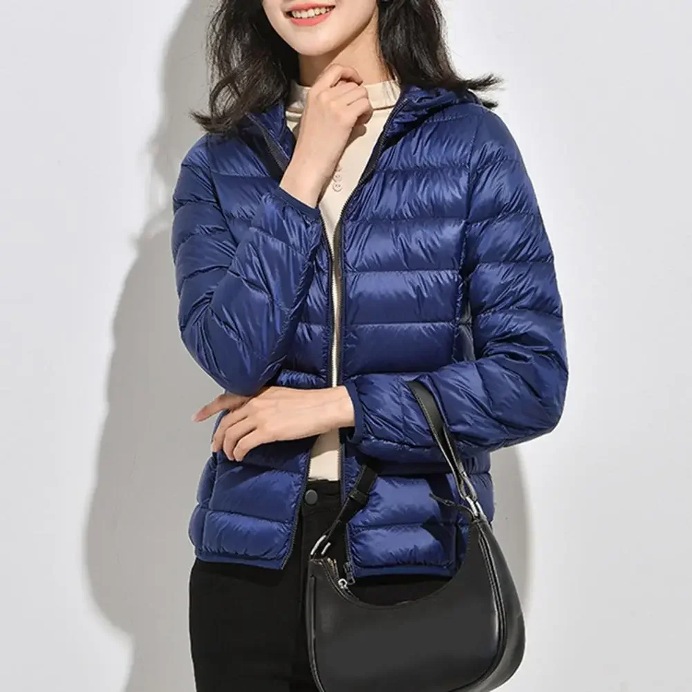 Simple Puffer Jacket  Long Sleeve Warm Down Jacket  Winter Women Ultra Lightweight Hooded Puffer Coat