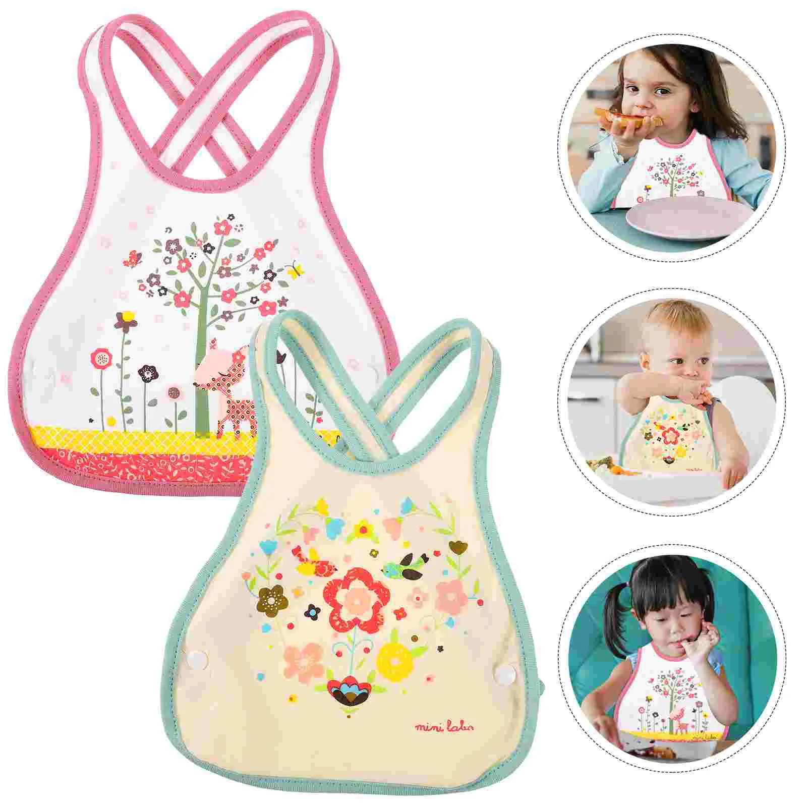 2 Pcs Baby Smock Cross Bib with Straps Dirt Resistant Feeding Washable Bibs