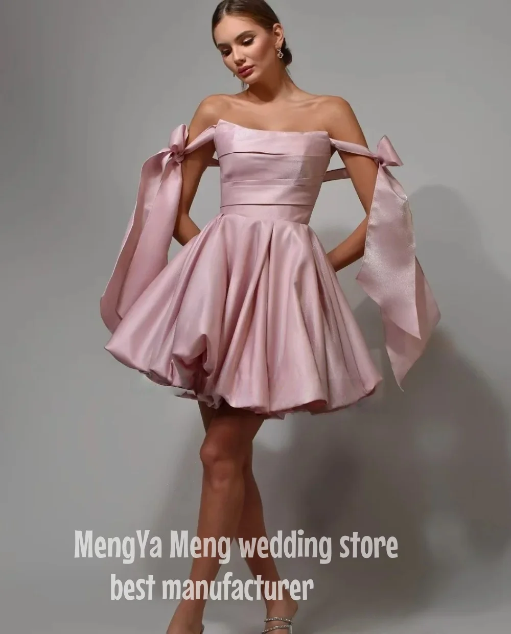 ZHUISHU Playful Fashion Satin Short Puffy Skirt Ball Gown Off Shoulder Birthday Party Dress Date Small Celebration Customized