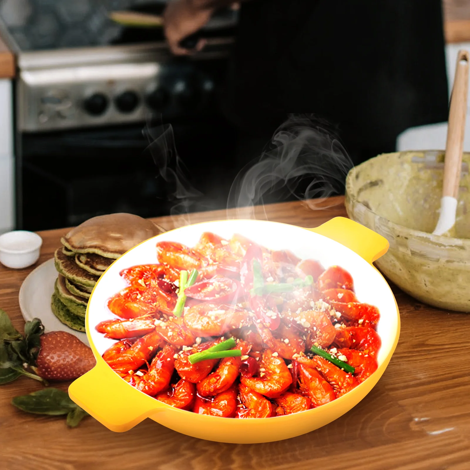 

1pcs Sturdy Double Handle Bowl Household Soup Rice Noodle Container Kitchen Storage Versatile Melamine Bowl For Home