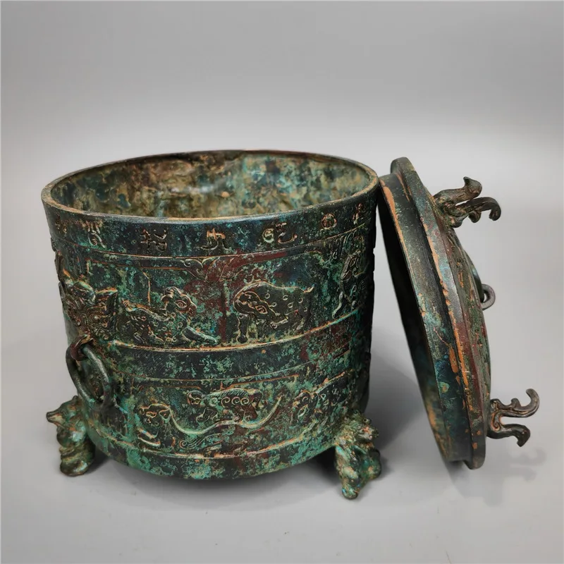 Bronze Artifact Display Collection Cang Inscription Seal Carving Oracle Bone Red Spot Green Embroidery Peacock Blue Museum Antiq