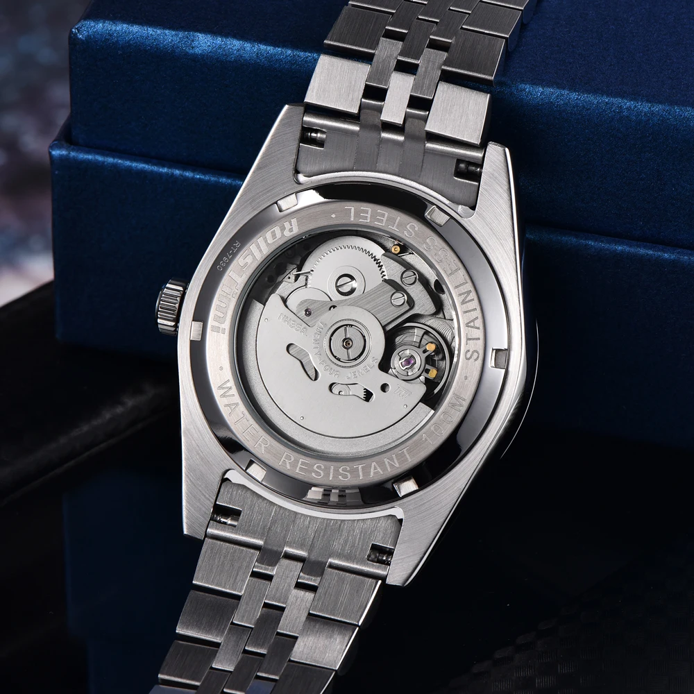 2025 ใหม่ Rollstimi ออกแบบแบรนด์ผู้ชายอัตโนมัติวันที่นาฬิกา Sapphire คริสตัลเรืองแสงนาฬิกากันน้ํา 100M นาฬิกา