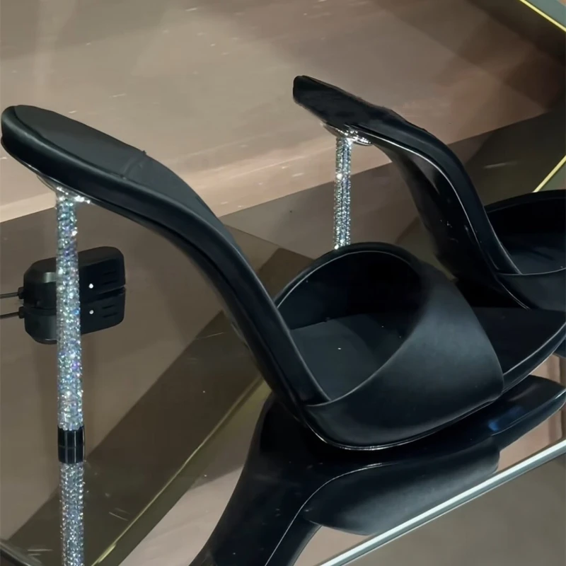 New Crystal Heel High Heel Sandals, Sexy Pointed Toe Stiletto Slip-on Slippers, Rhinestone Decor Summer Dress Shoes for Women image 5