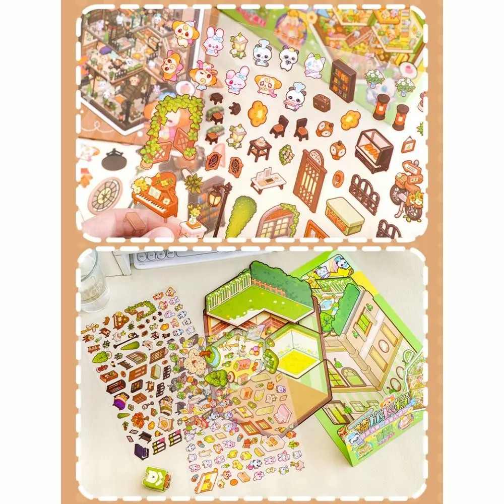 

Kawaii PET 3D наклейки для ландшафтного дизайна мультфильм тройные складные визуальные штабелируемые наклейки DIY визуальное укладка миниатюрная наклейка сцены подарок