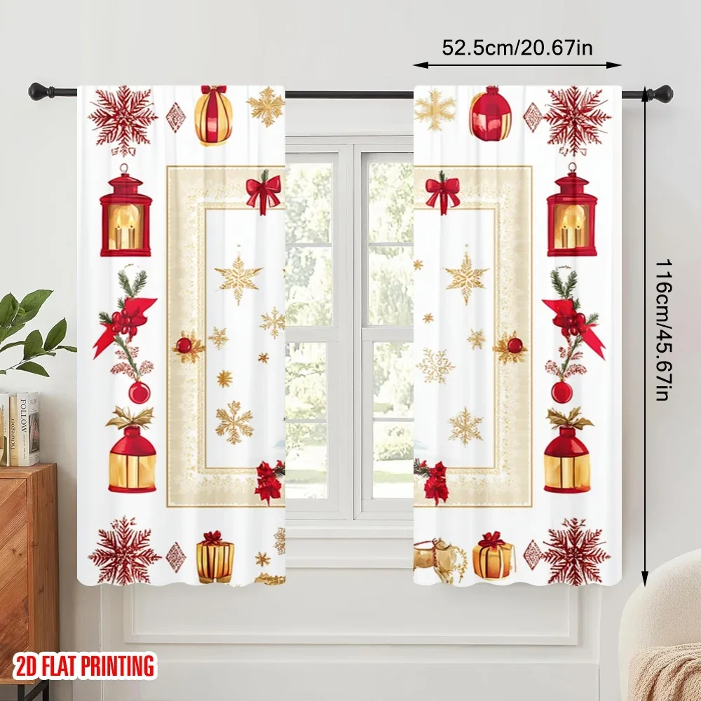 2pcs,2D plane printing Creative Curtains Christmas Tree Ornaments Bells Lanterns Versatile Polyester (without rod) Festive