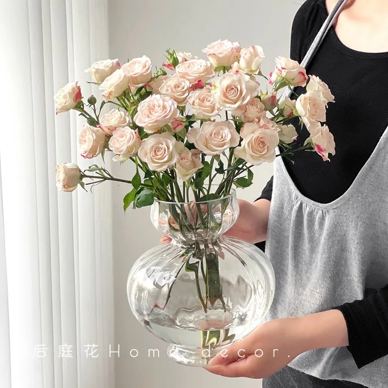

European style simple transparent glass vase hydroponic fresh dried flowers living room desktop flower arrangement home decorati