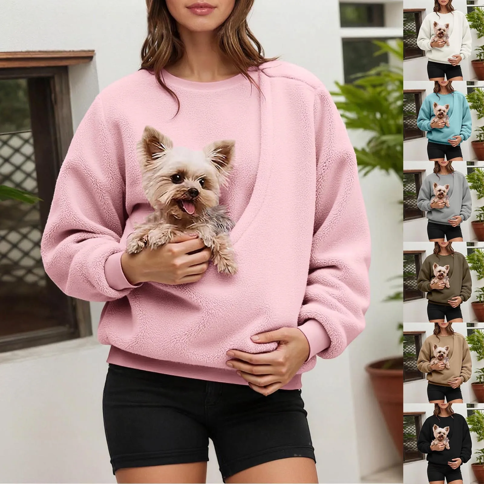 Fleece Pet Lovers Hund Katze Tasche Tasche Hoodies Herbst Casual frauen Mit Kapuze Sweatshirt Einfarbig Pet Halter Sport Sweatshirts