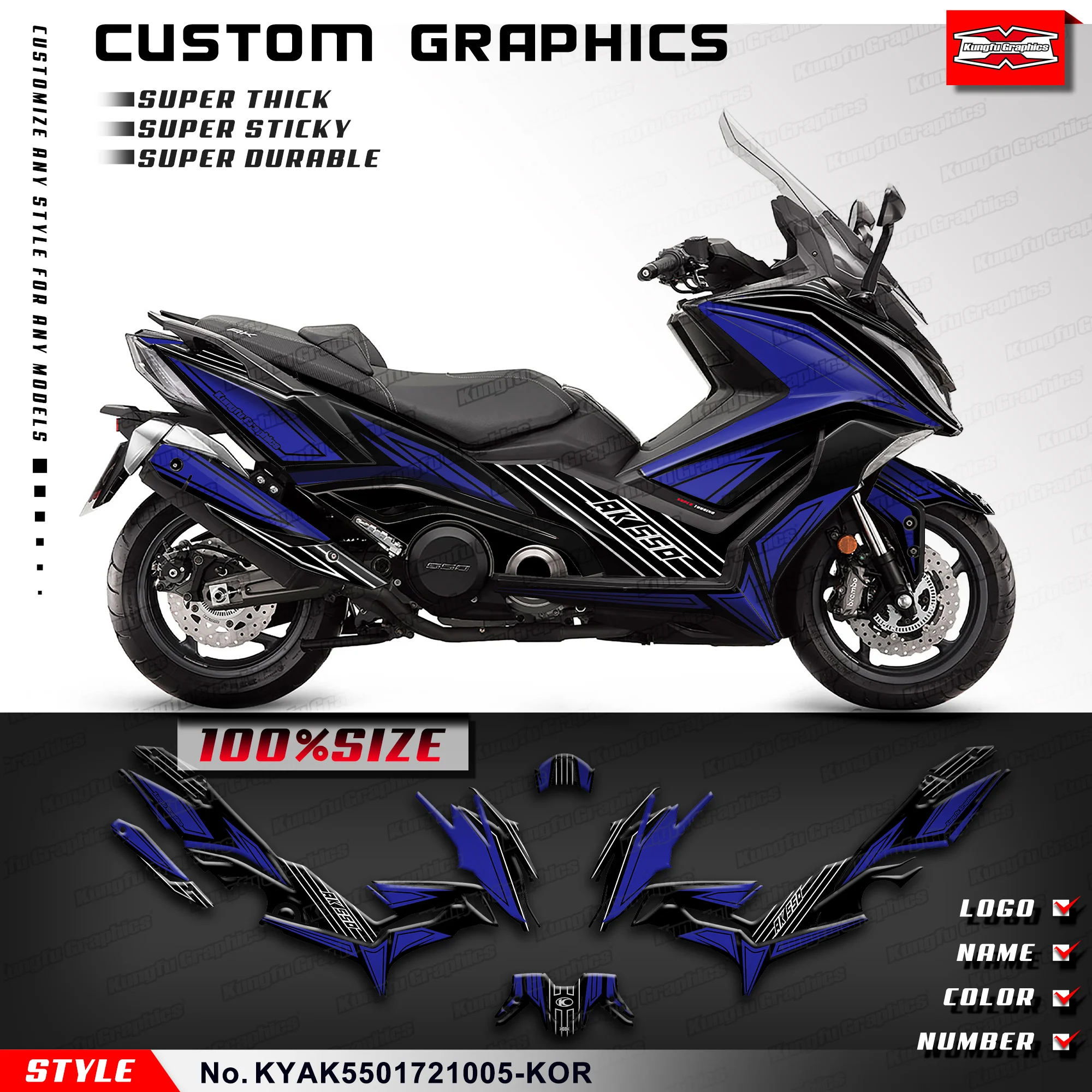 

KUNGFU GRAPHICS Full Decal Sports Scooter Sticker Kit for KYMCO AK550 2017 2018 2019 2020 2021, KYAK5501721005-KOR