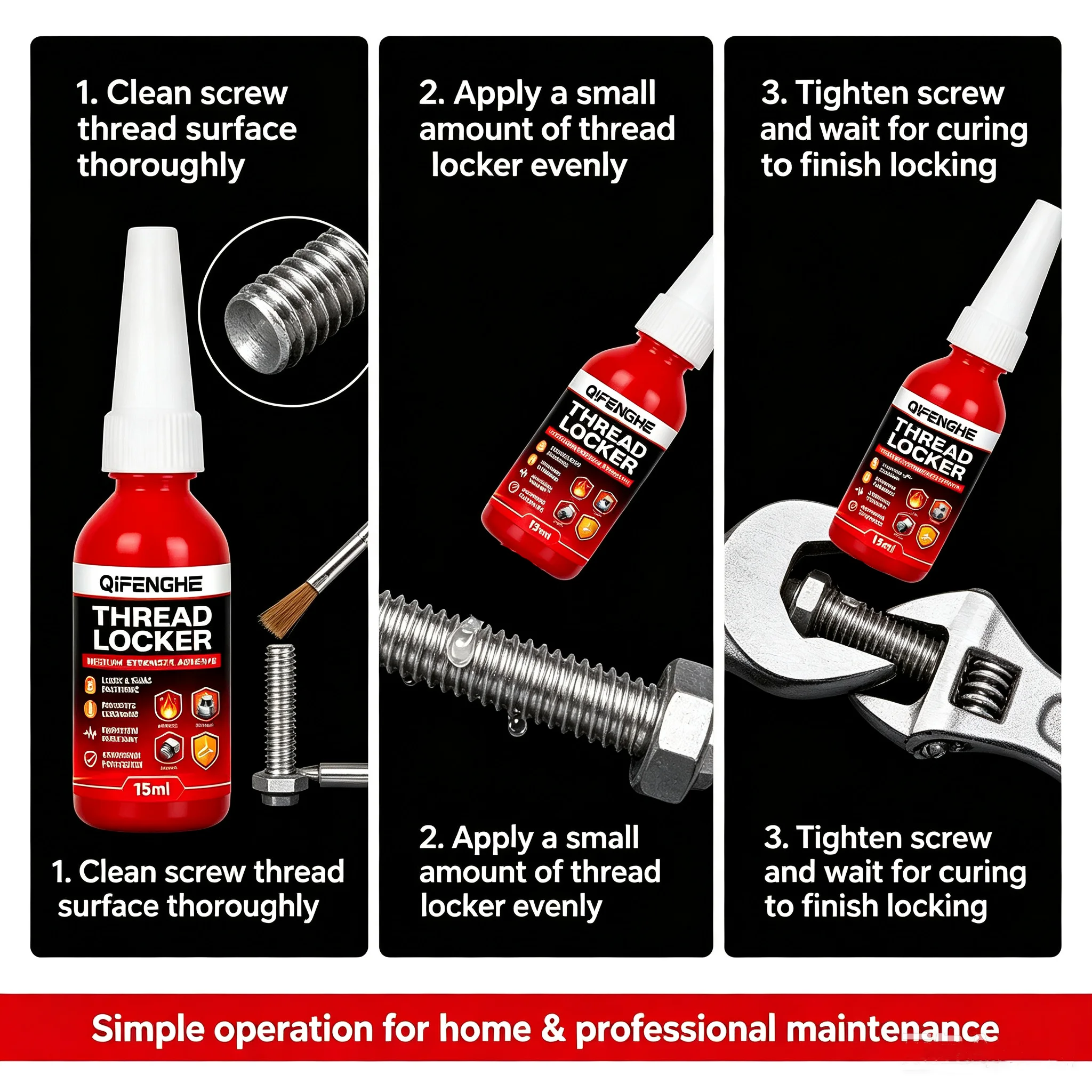 15ml Medium Strength Thread Locker Adhesive Vibration Resistant Thread Sealant Prevent Bolt Loosening Corrosion Protection Screw