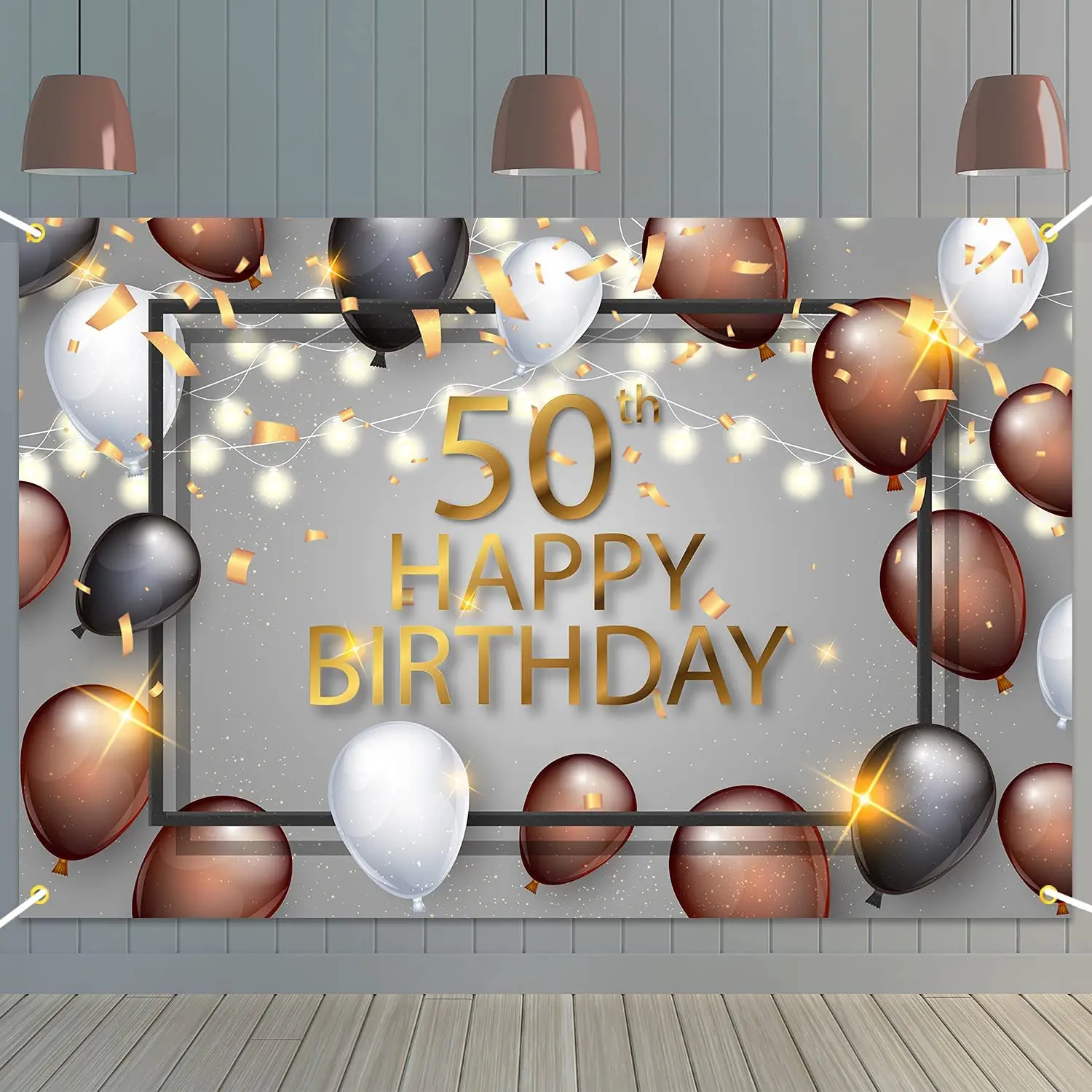 Happy 50th Birthday Photography Backdrop Banner Decorations Brown for Men Women Mocha Chocolate Balloon Background Party