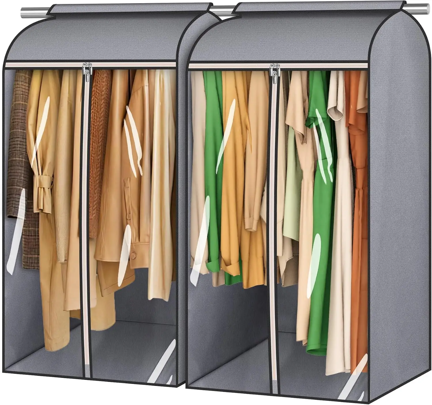 

43" Hanging Garment Bags, Fully Enclosed Clothes Cover with Large Clear Window & 3 Zippers, 2 Pack