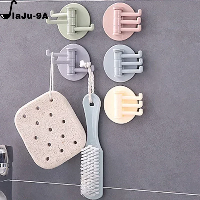 3 Rotating Hooks Rotatable Seamless Adhesive Strong Bearing Stick Hook Kitchen Wall Hanger Bathroom Supplies  Dropshipping