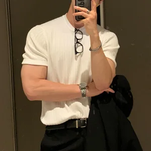 Erkek tişört uzun kollu v yaka renk katı gömlek temel gevşek giysiler popüler giysiler eğlence lüks hafif yaz T-shirt erkek lüksünün 6 büyük satışı-3 numara