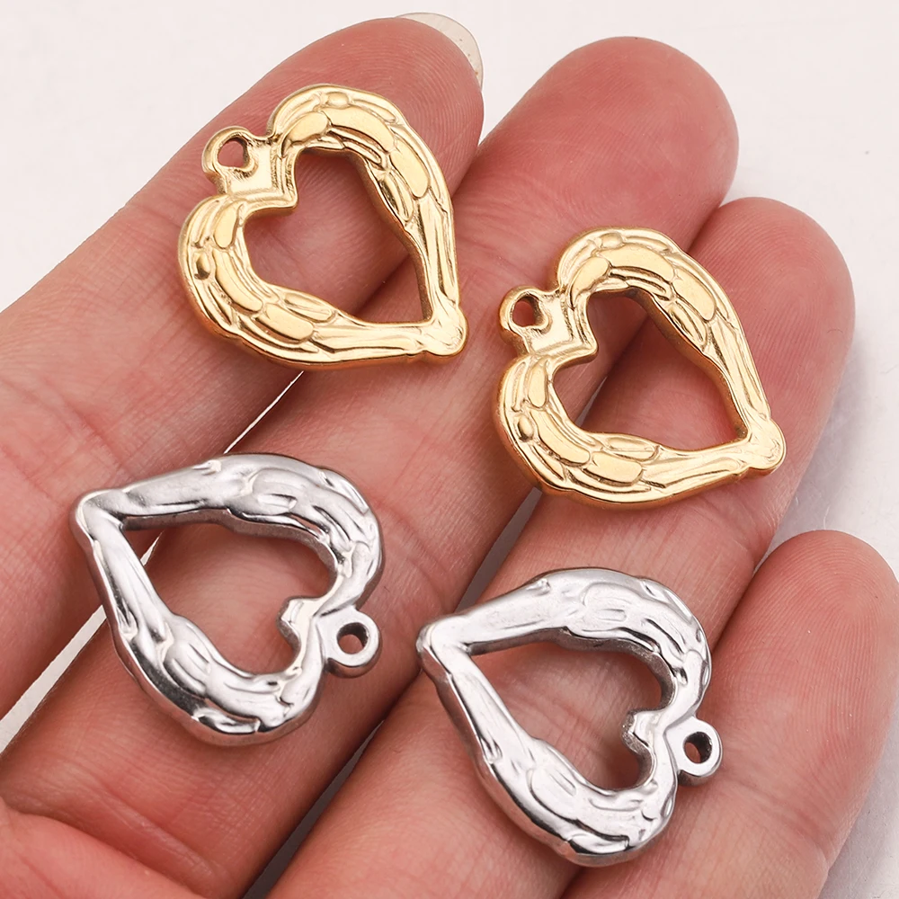 

5pcs Gold-Plate Hollow Heart Pendants Stainless Steel Feathers Charms Connector Earring DIY Jewelry Making Supplies Bracelets