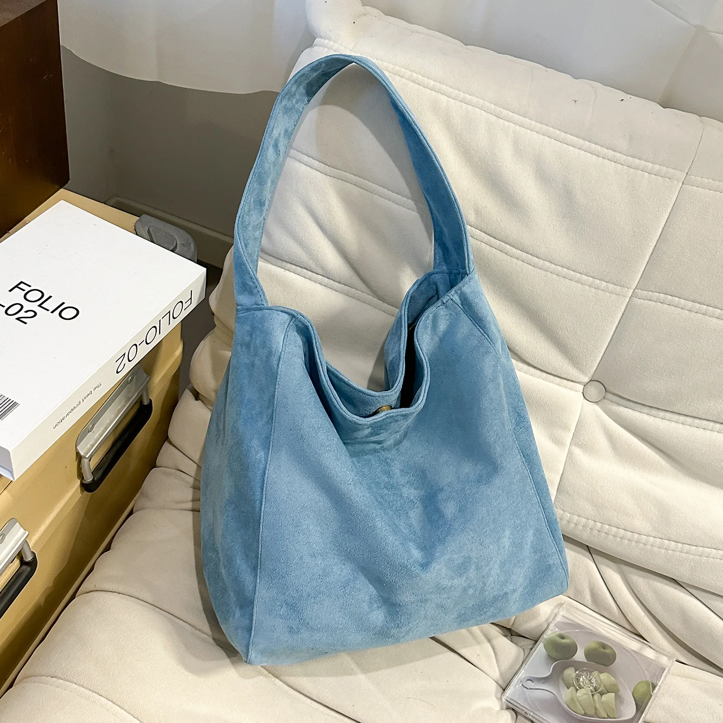 Custom Logo Women Suede Hobo Tote Bag Ruched Soft Large Capacity Shoulder Handbag Multi‑Color Casual Daily Shopping Travel Bag