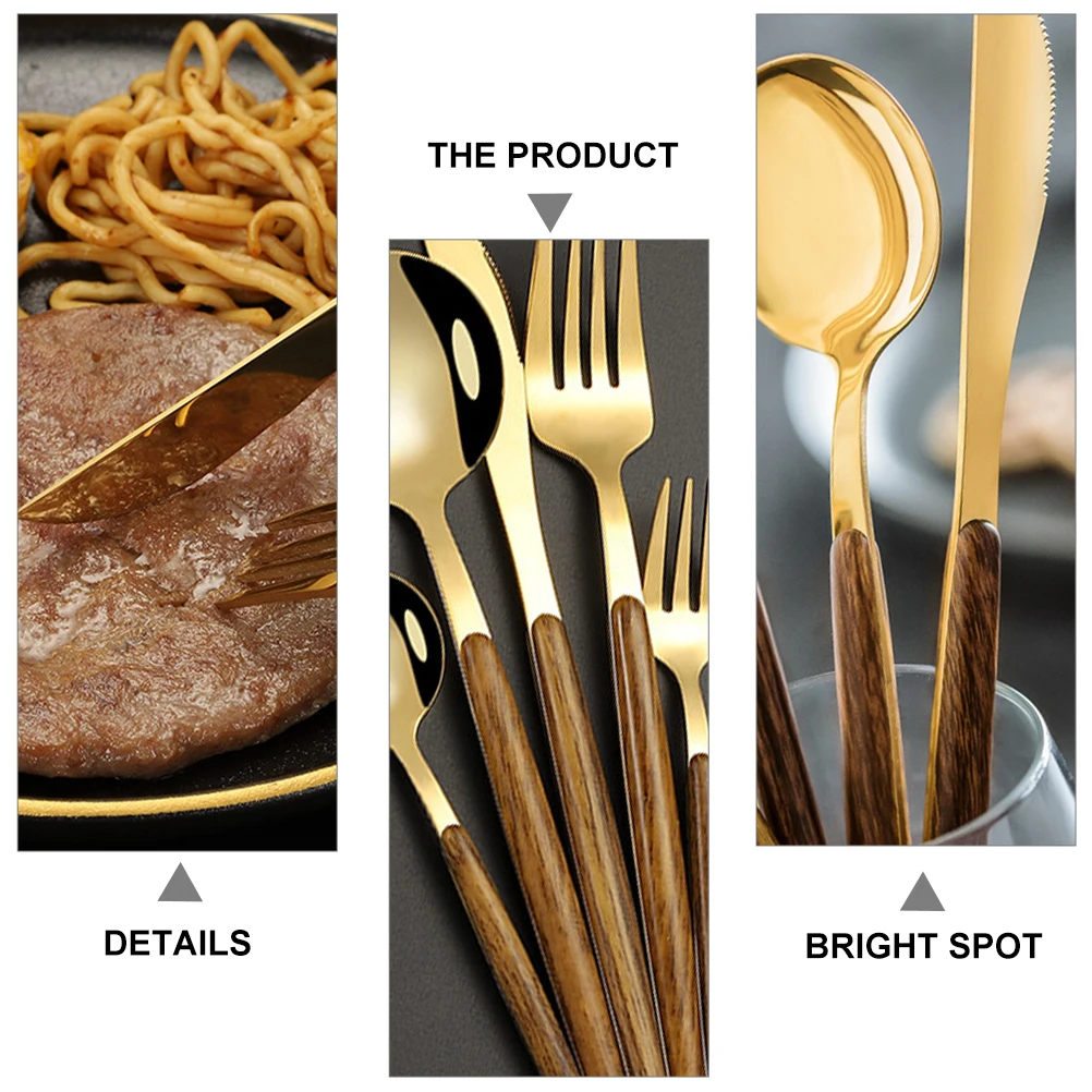 

Golden Knife and Fork Spoon Set Serving Utensils Western Cutlery Stainless Steel Forks