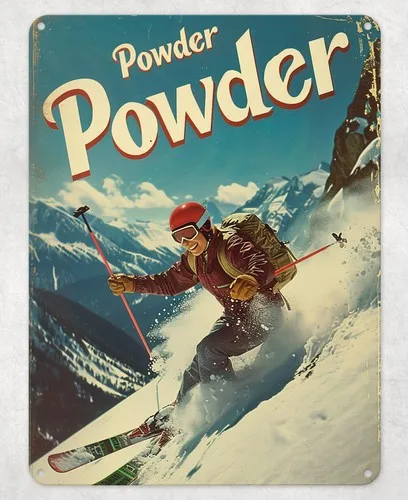 Skiing Powder Powder Snow Metal Poster Wall Sign Man Cave Shed Bar Bedroom Home --Tin Sign