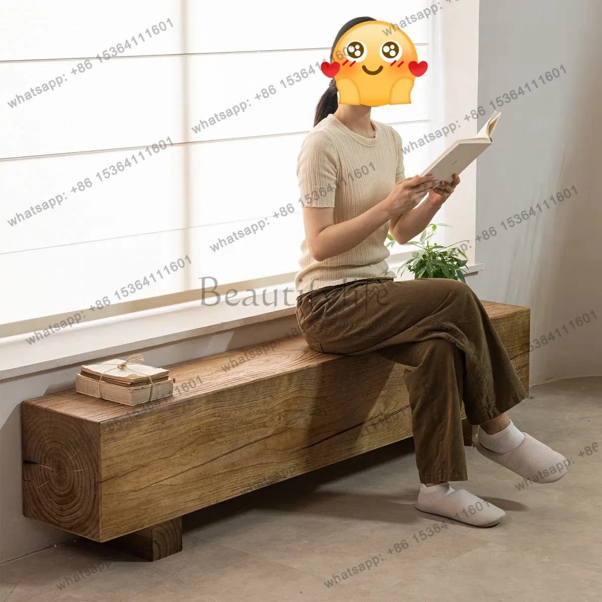 Factory Direct Sales Wabi Sanfeng Solid Wood Bench Log Change Shoe Bench Wooden Pier