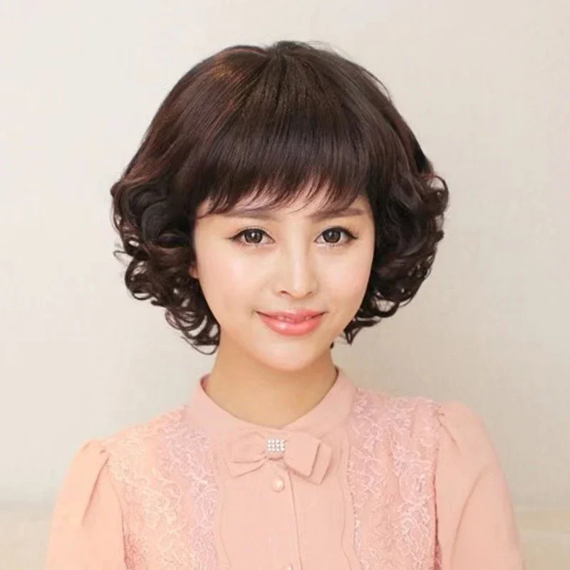 

Мода для зрелых женщин, вьющиеся человеческие волосы, фестиваль, вечеринка, маскарад, повседневная одежда, полный парик, высокотемпературный шелковый коричневый декор, шиньон