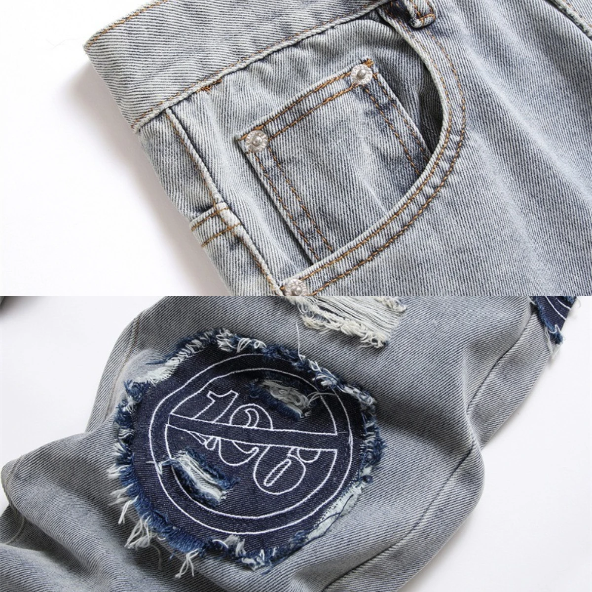 Men's Jeans Spider Web Embroidered Fur Edge Micro Chapter 126 High Elastic Rainbow Thread Running Pants 3D Tight Fleece Zipper 2