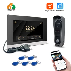 1080P home intercom system,7” IPS screen ID card unlocking doorbell, mobile detection, image storage, TUYA wireless doorphone