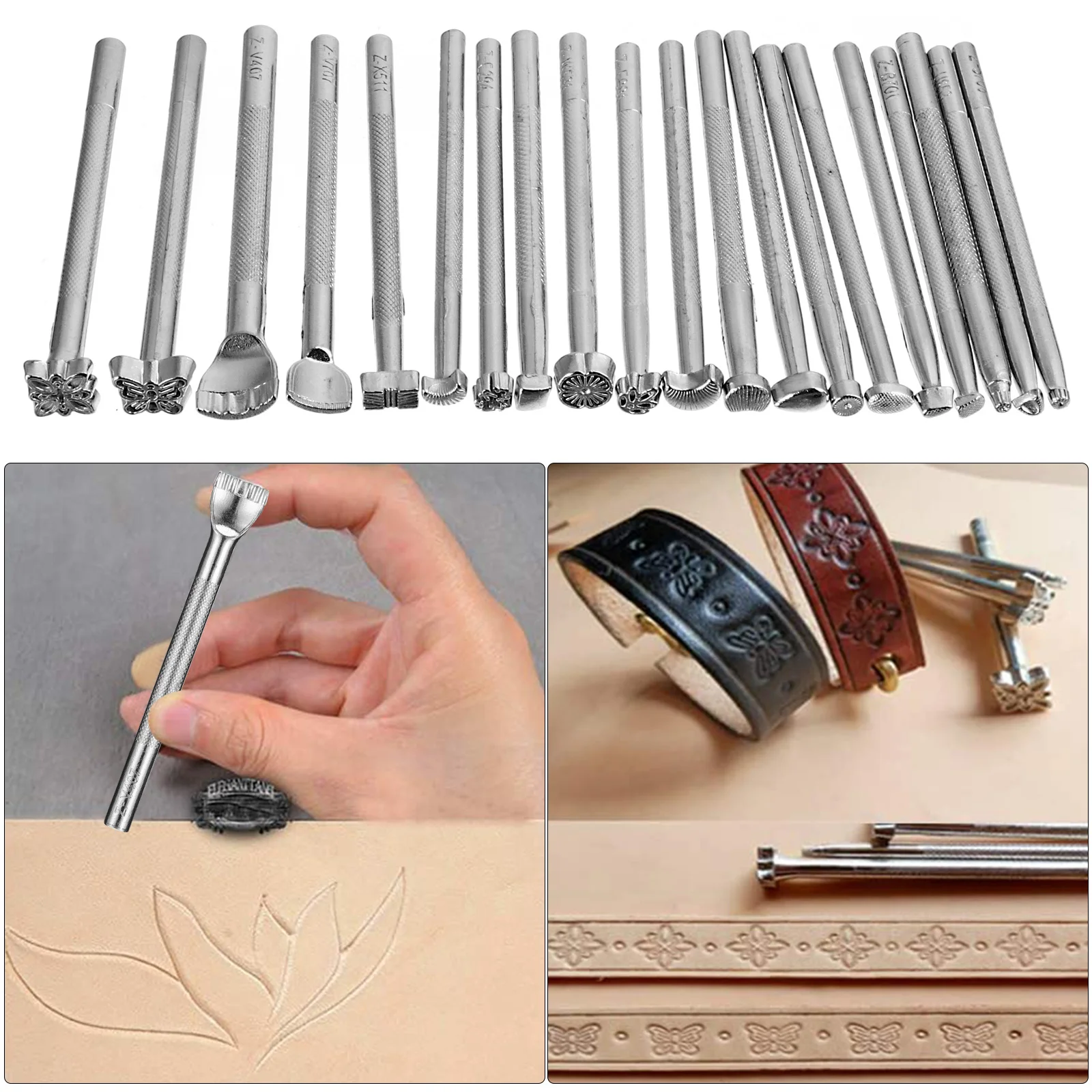 

20Pcs Stamp Tools Set Professional DIY Craft Tool Saddle Making Stamp Punch for Engraving Carving Printing