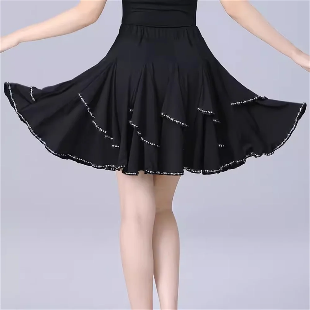 New sequin Latin Dance Skirt Female Three-Step Skirt Adult Cha Cha Dance Skirt Rumba Square Dance Skirt