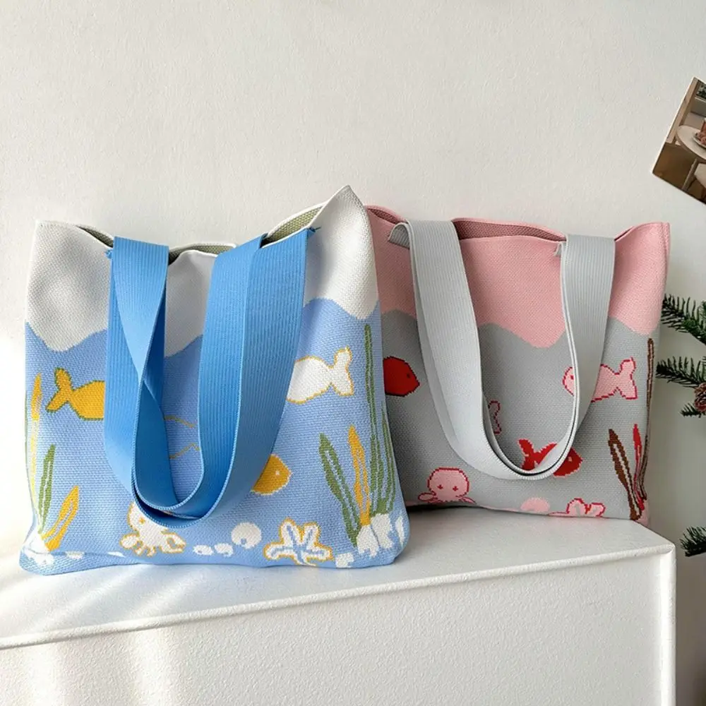 Borsa a tracolla modello polpo simpatico cartone animato da donna borse a maglia borse a mano Casual di grande capacità borse per la spesa