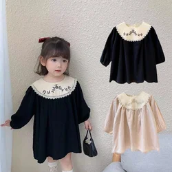 Bambini autunno manica lunga ragazze abiti 1-3-7y bambino floreale ricamato principessa vestito bambini partito abbigliamento per bambini primavera retrò