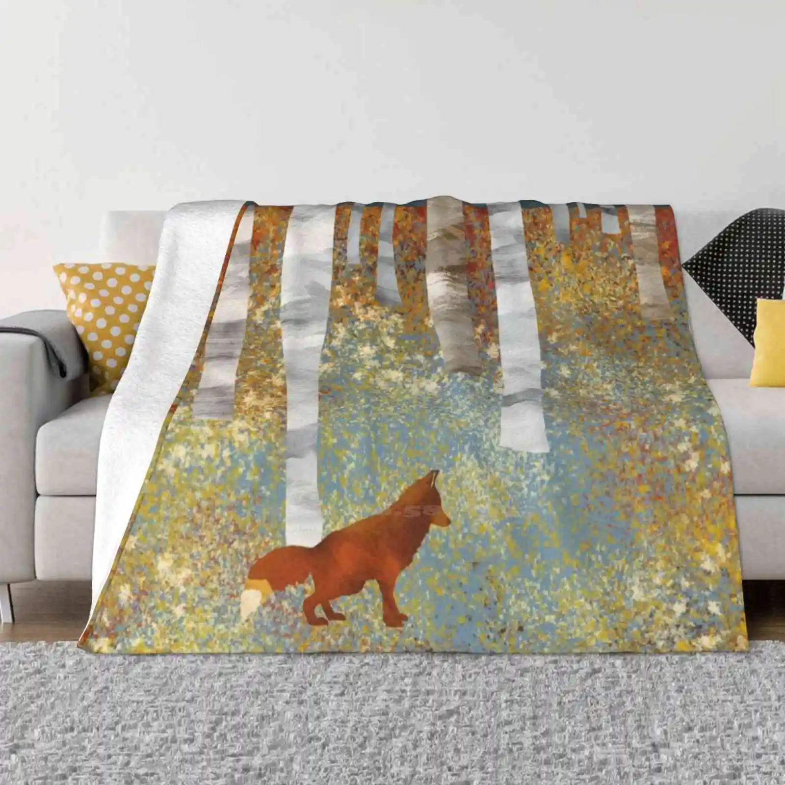 Autumn Fox Best Selling Room Household Flannel Blanket Autumn Fall Season Animal Mammal Forest Landscape Hills Leaves Red