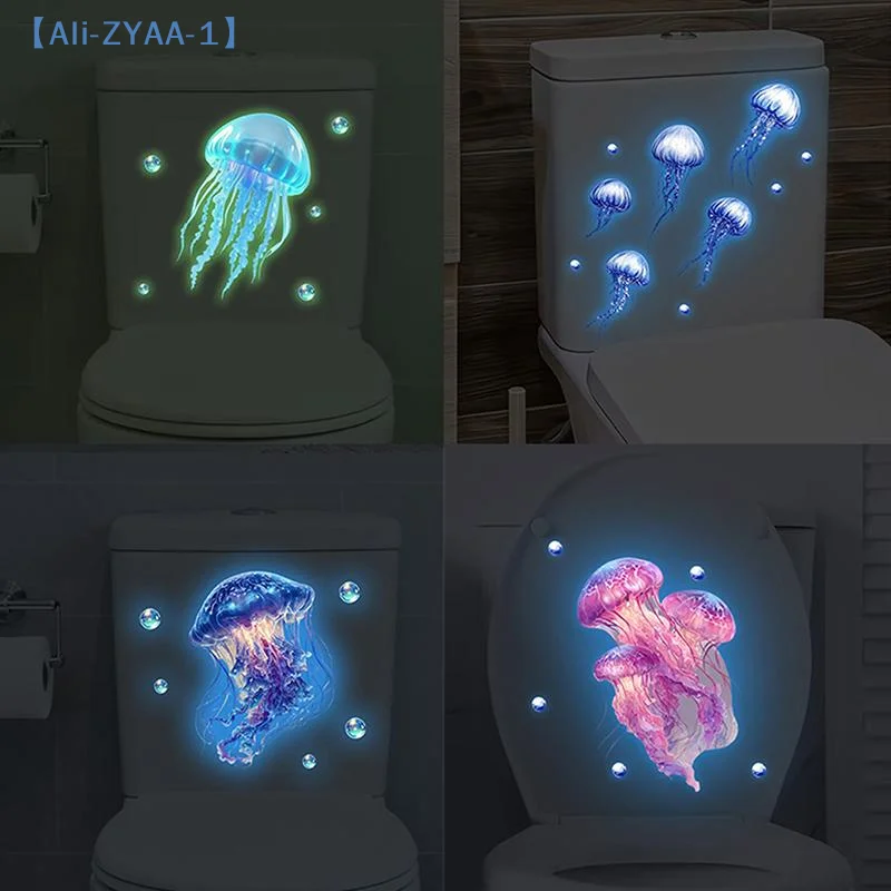 【ZYAA-1】Im Dunkeln leuchtende Quallen-Toilettenaufkleber, selbstklebende, abnehmbare, leuchtende Aufkleber, Heimdekorationsaufkleber, Autoaufkleber