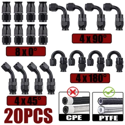 20Pcs Universal AN3 AN4 AN6 AN8 AN10 Straight 45 90 180 Degree Reusable Hose End Fittings Adapter For Swivel PTFE Oil Fuel Line