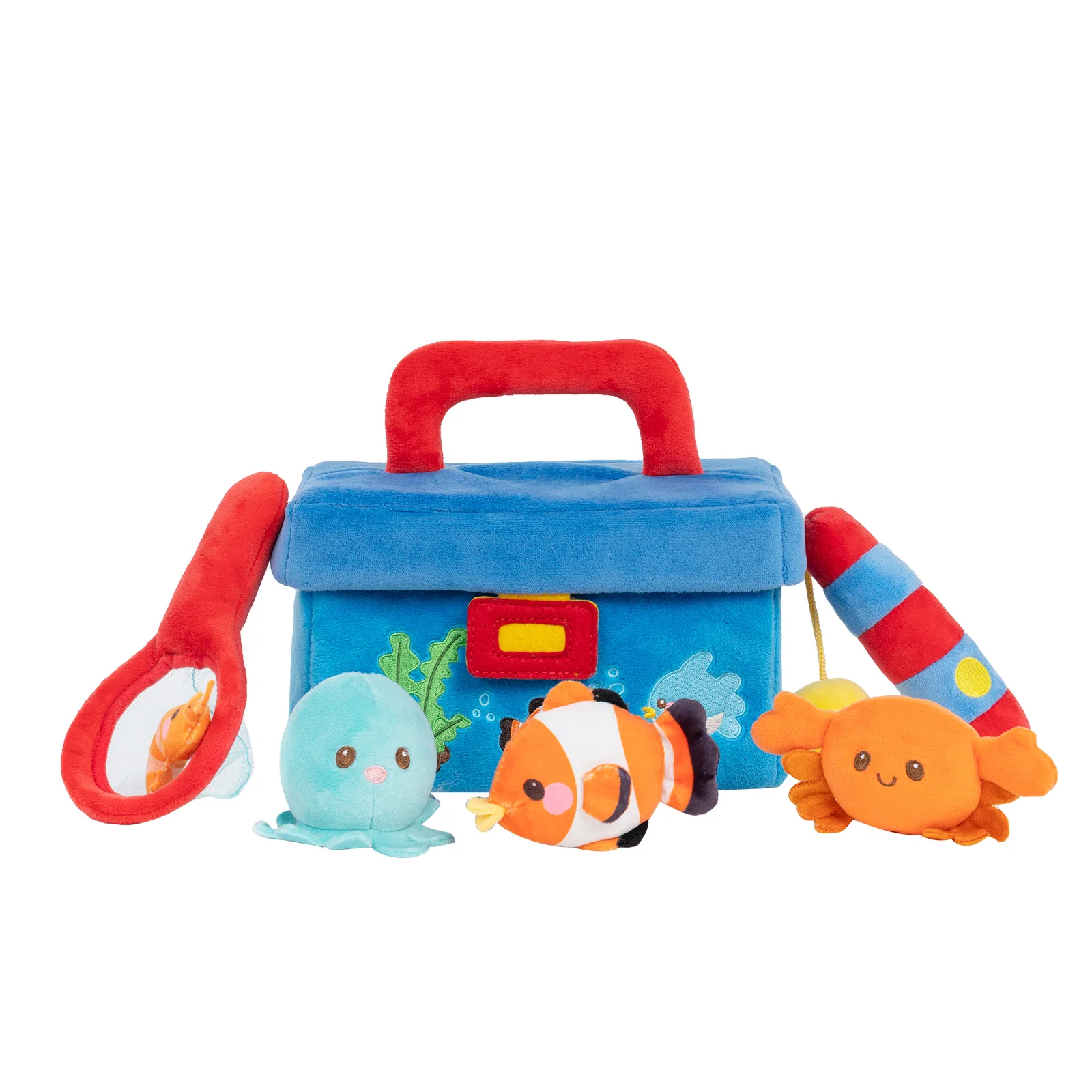 OUOZZZ Plush Toys Kawaii Stuffed Plush Playset Fishing Box with Tools for Boys Girls Kids Newborn Birthday Gifts Toys