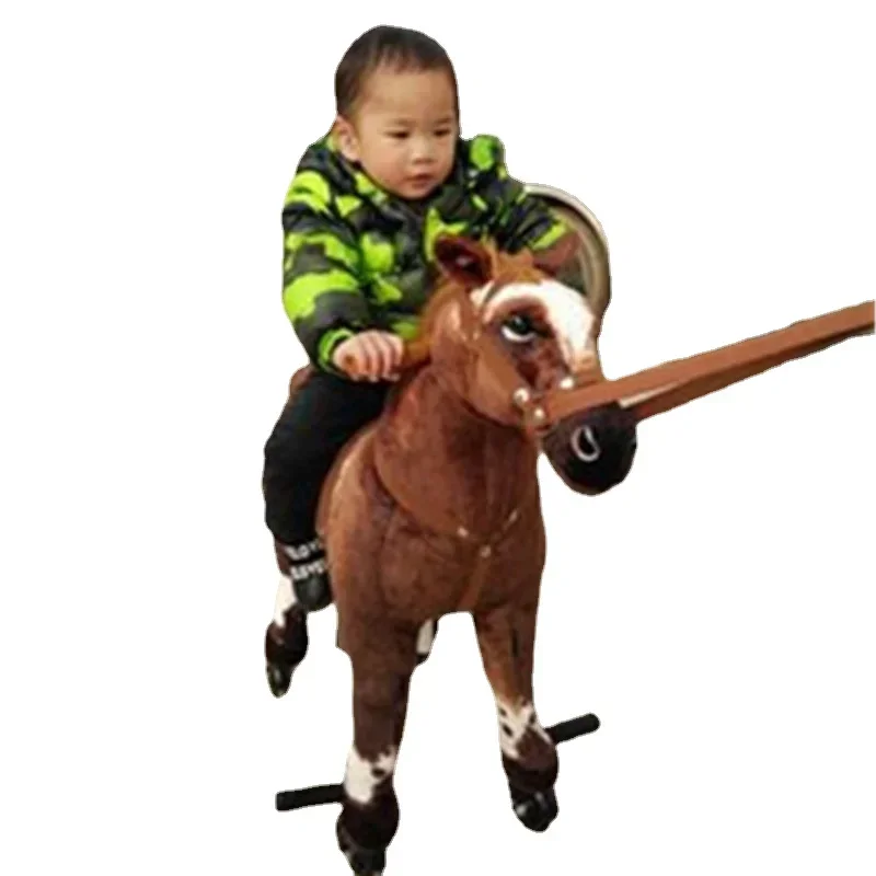 80cm 31inch High Ride on horse plush toy with wheels stuffed animals Trojan Horse moving horse doll for kids