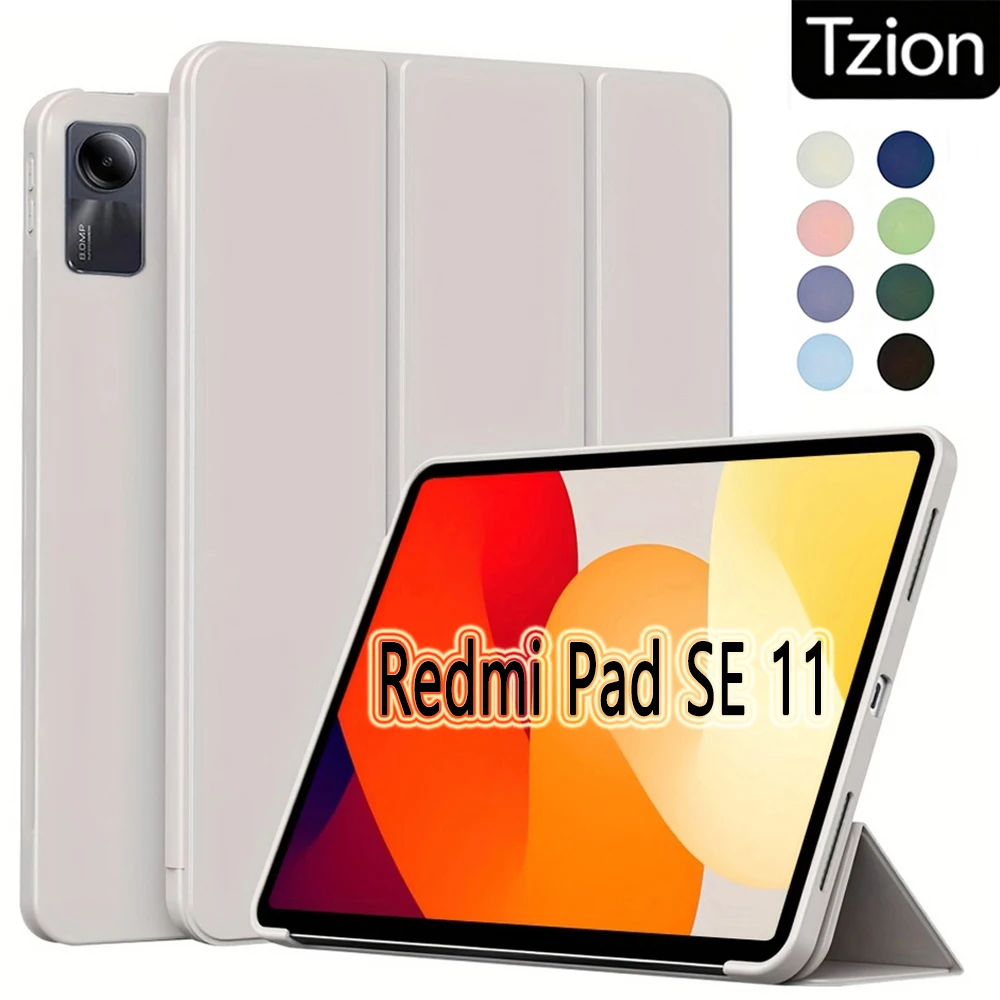 For Xiaomi Redmi Pad SE 11 inch 2023 , Ultra Thin Trifold Stand PU Leather Flip Stand Cover Soft Silicone Back Tablet Case