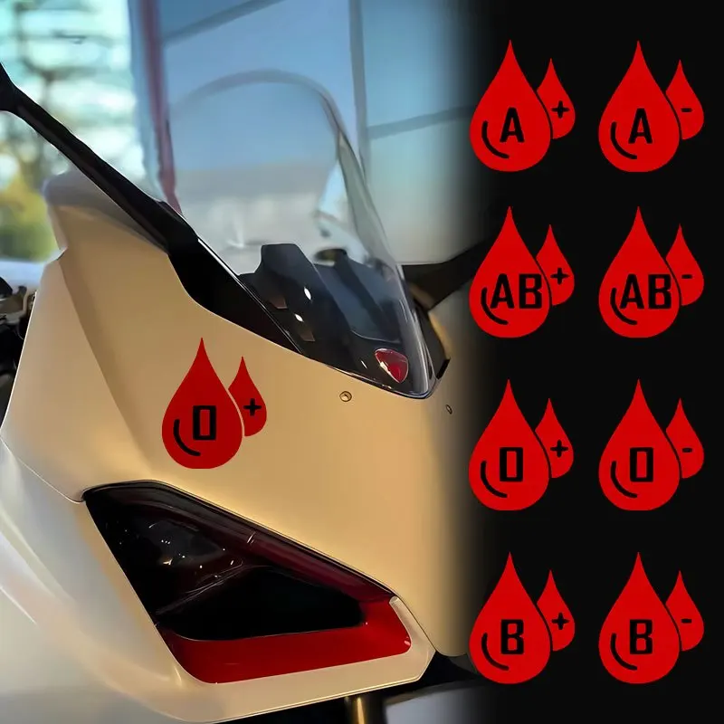 2D Flat Sticker Teardrop Blood Type Motorcycle Car Sticker - Fuel Tank/Helmet/Side Panel/Electric Vehicle Universal, Waterproof